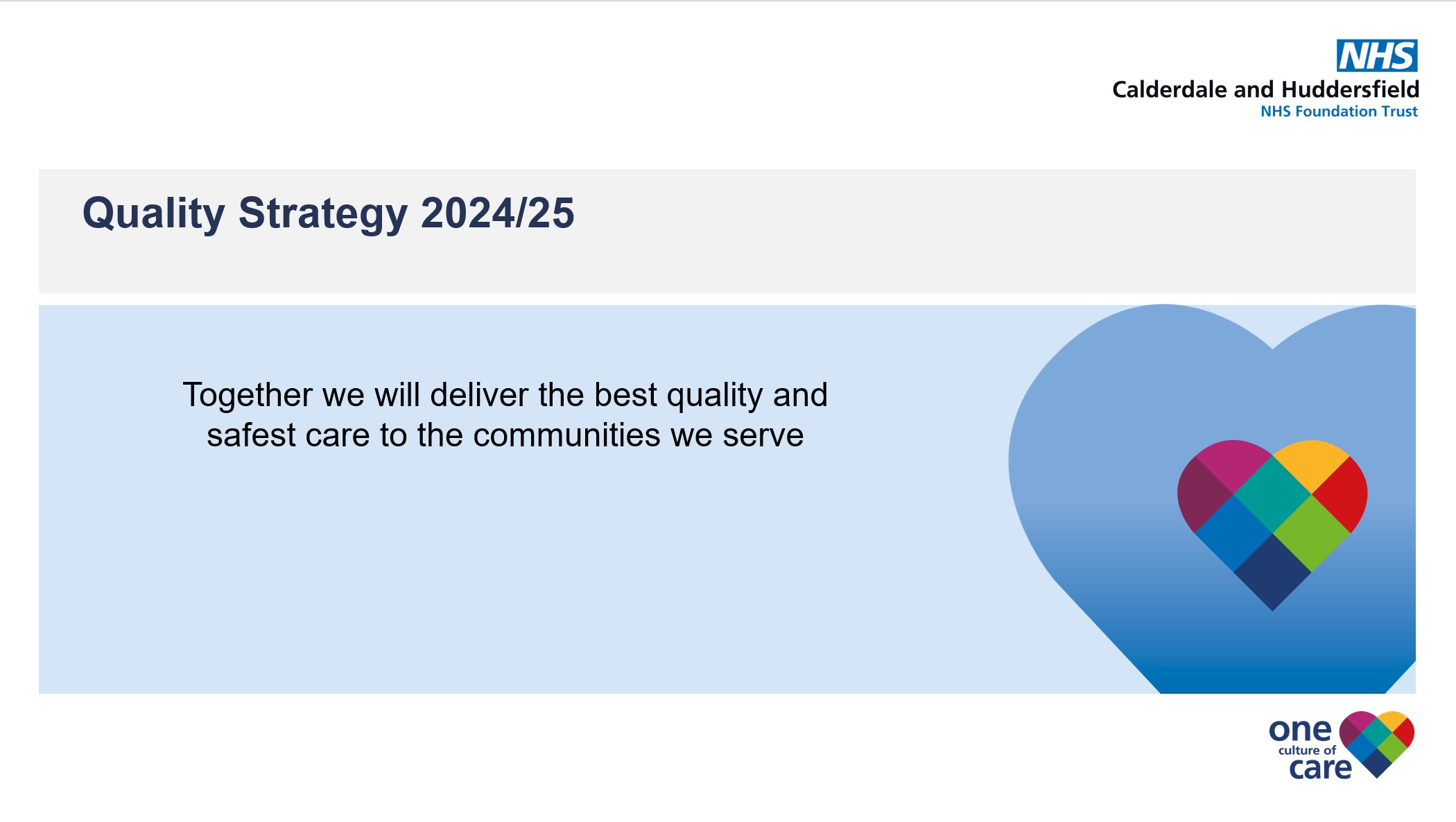 Image of a heart and the words Together we will deliver the best quality and safest care to the communities we serve