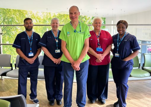 From left to right: Phlebotomist Oshadi Bandara, Phlebotomy Team Leader Mandy Ferris, Domestic Assistant Micheal Hamilton, Phlebotomist Team Leader Lisa Popps and Phlebotomist Nengi Boyle