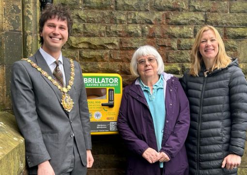 Mayor of Todmorden Cllr Tyler Hanley, with Jenny Coleman and Emma at The Fielden Hall Centre