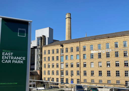 A photo of Bowling Mill at Dean Clough and the East Entrance Car Park