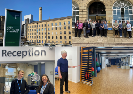 A photo montage of colleagues and patients at Bowling Mill, Dean Clough