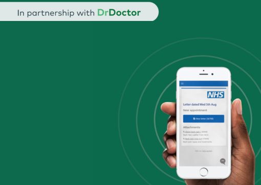 An image of a hand holding a mobile phone with the NHS app open