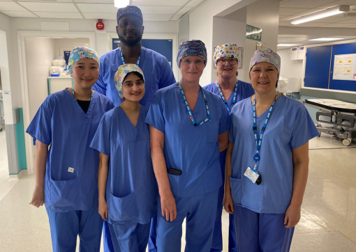 Some of the breast theatre team in their resusable hats