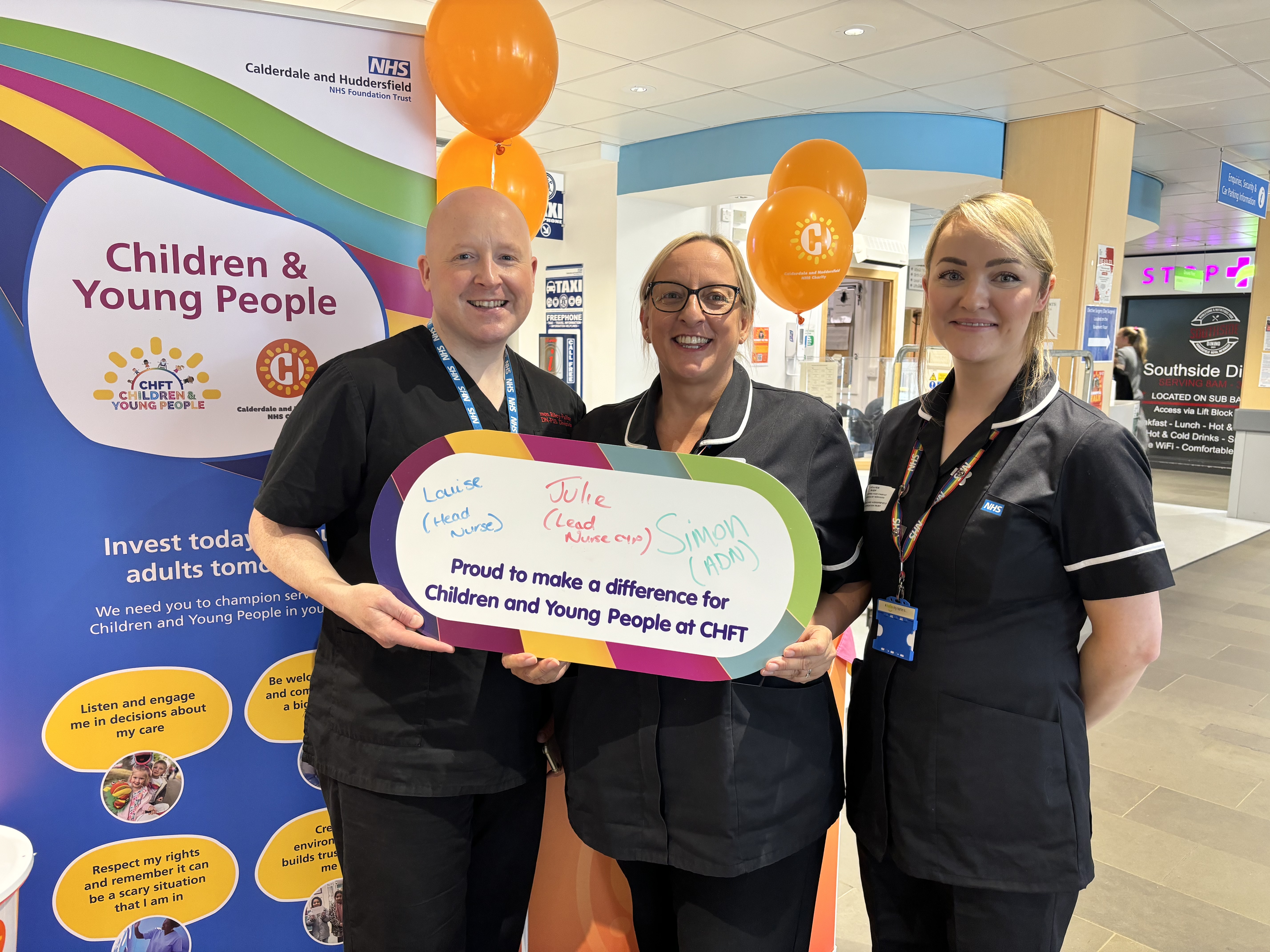 Assistant Director of Nursing Simon Riley-Fuller and Head Nurse Louise Riby with Julie
