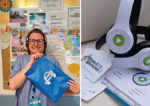 Photo left: Nicola from Ward 5 with the headset. Photo right: what the headsets look like