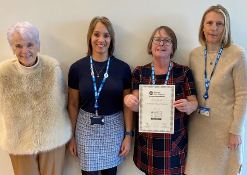 Pictured from right to left are: Team Lead for Trauma and Orthopaedic Admin, Jo Helliwell; Lead for National Joint Registry, Jean Ginley; Secretarial Support for Trauma and Orthopaedics and National Joint Registry, Lynda Shaw; Secretarial support for Trauma and Orthopaedics and National Joint Registry, Linda Beaumont-Peace.