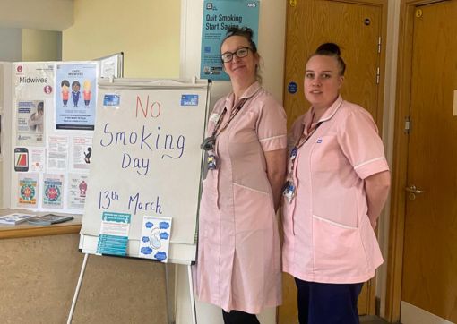 Lucy and Naomi on No Smoking Day raising awareness in Maternity Services