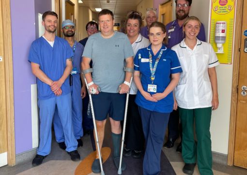 Patient Stephen with some of the staff on the ward as he was discharged