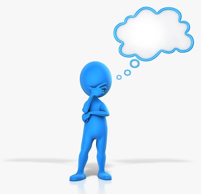 person thinking with thinking bubbles
