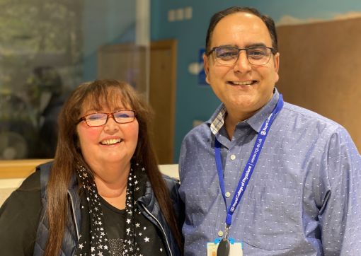 Lisa and Sanjay in the main entrance at HRI