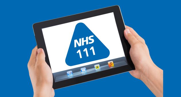 NHS 111 text on a tablet screen
