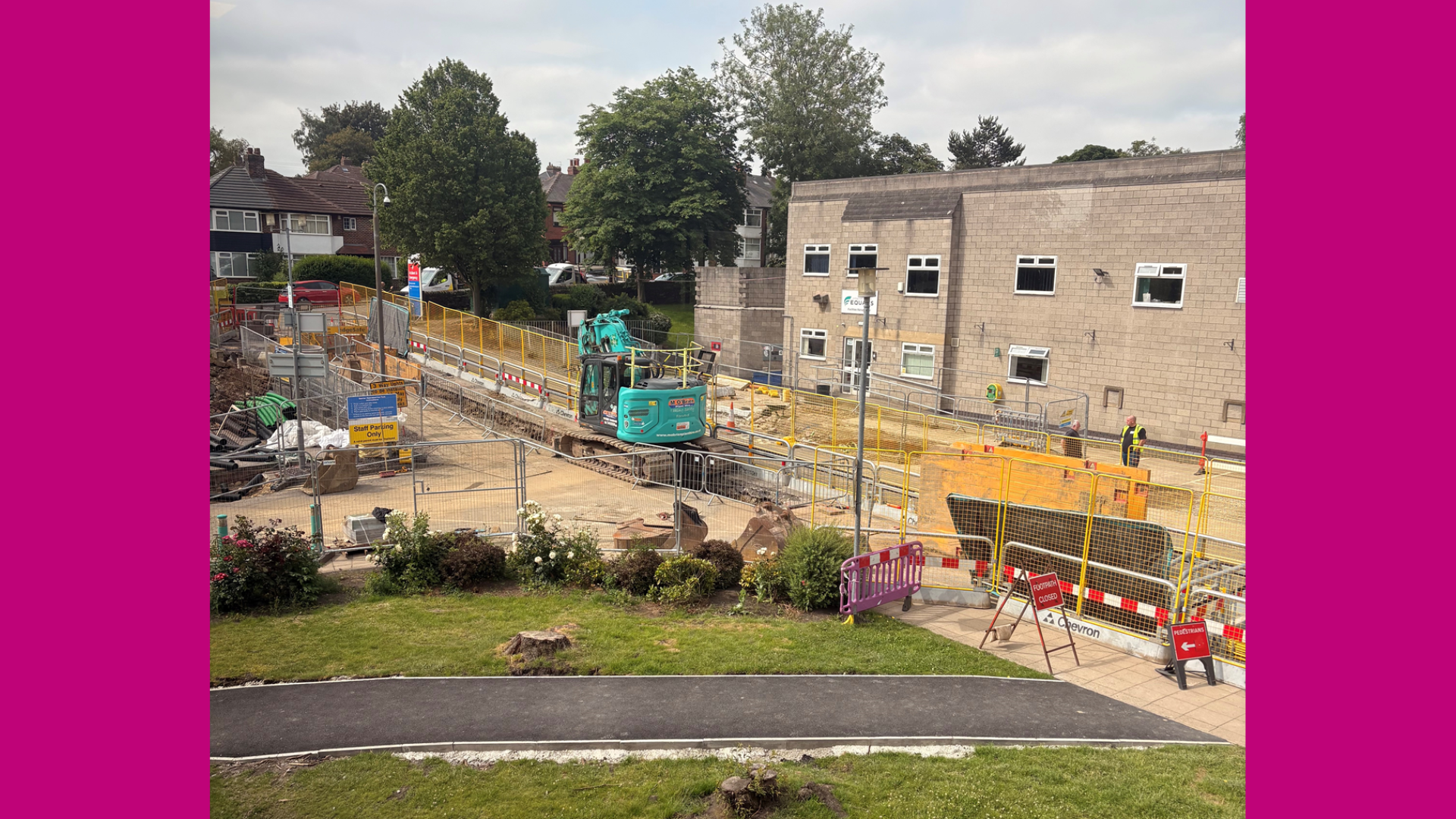 A photo of the current work happening on the A&E entrance road at CRH
