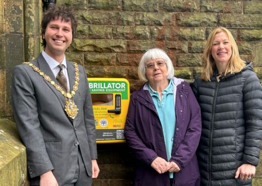 Mayor of Todmorden Cllr Tyler Hanley, with Jenny Coleman and Emma at The Fielden Hall Centre