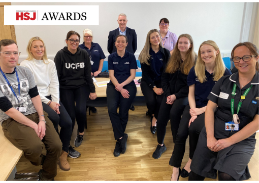 An image of a group of digital student placements with the HSJ Digital Awards logo