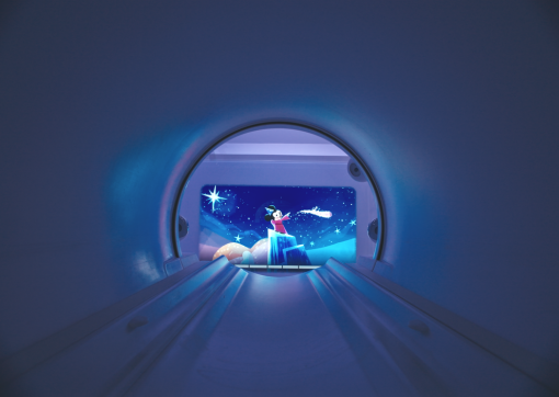 A photo of the inside of the MRI scanner with the ambient experience playing
