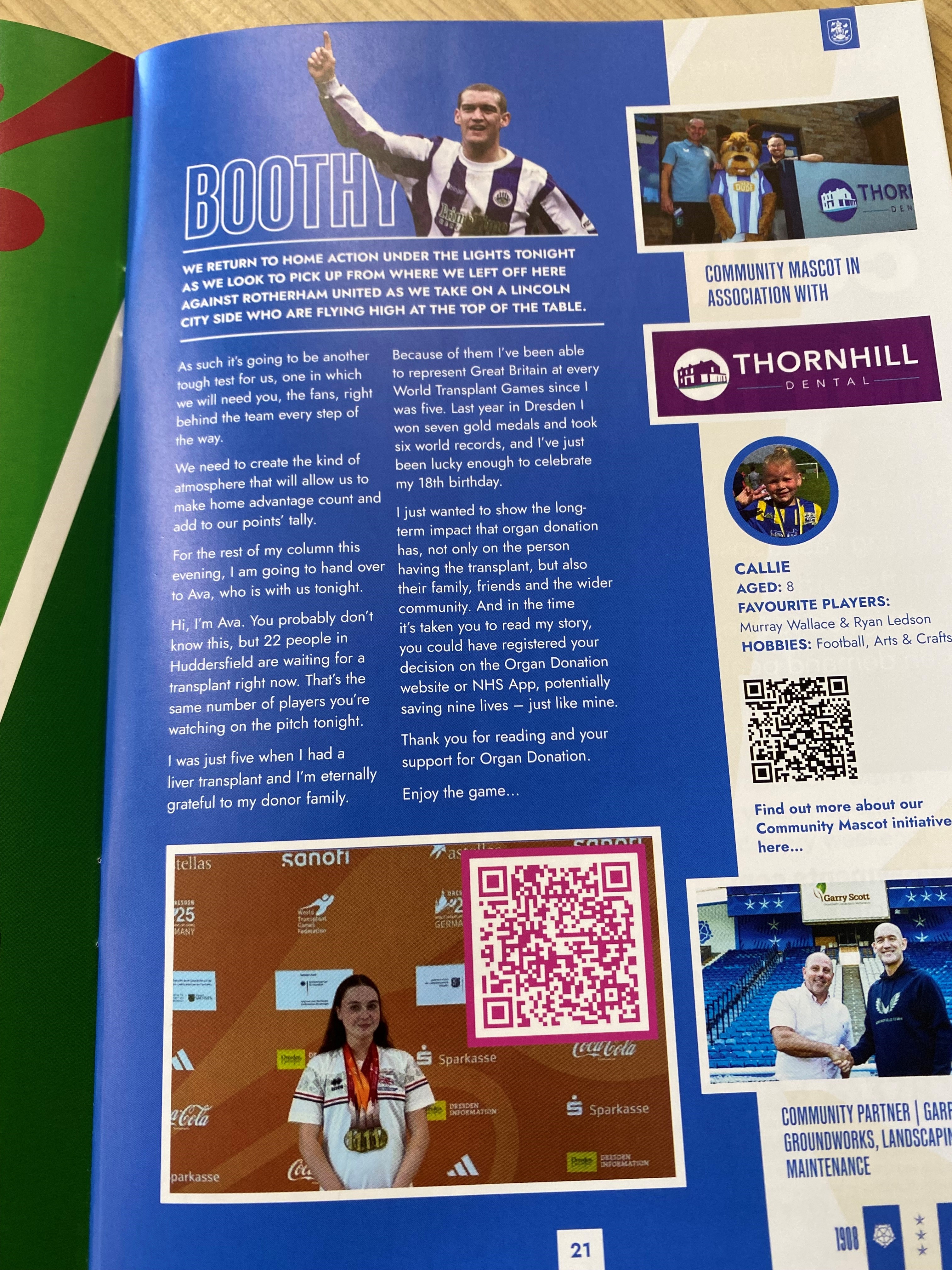 A screenshot of the page in The Terrier magazine with Ava's story