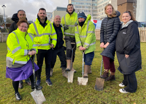 A photo of our Charity and estates colleagues with some contractors from Horticon who are carrying out the work