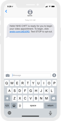 iPhone screen showing an example text message from Andor