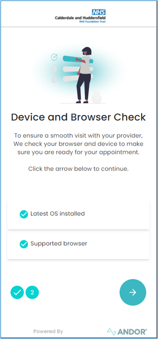 An example showing the Andor Device and Browser Check page.