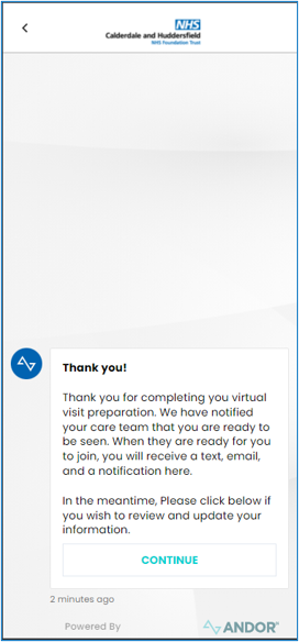 An example showing a thank you message from Andor