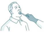 A gloved hand placing a capsule into a person's mouth