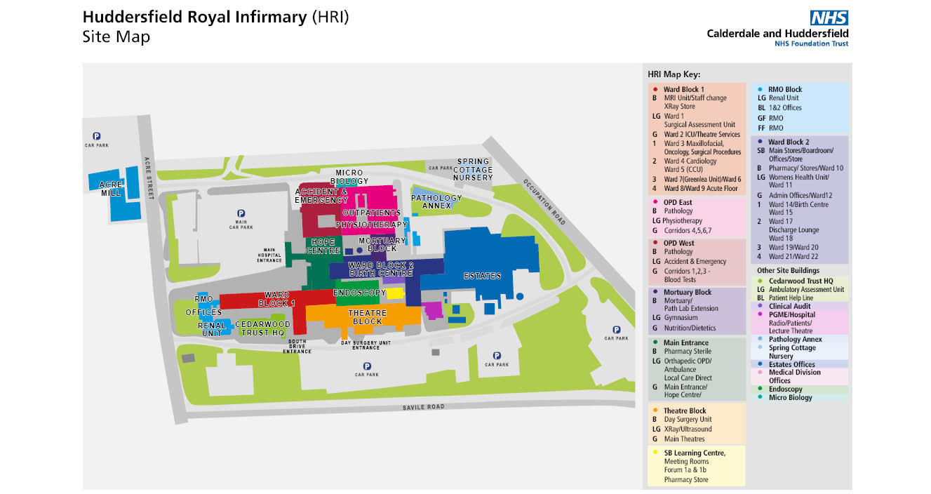 Site map for Huddersfield Royal Infirmary