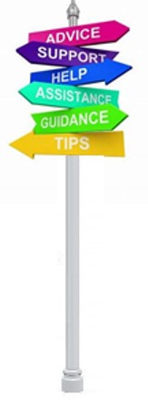 image of a signpost with words advice, support, help assistance, guidance and tips