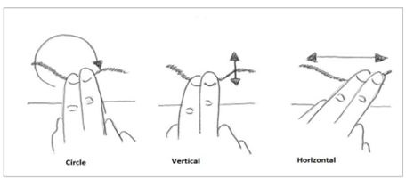 Massage over the scar tissue in a circular motion, then vertical motion and finally a horizontal motion.