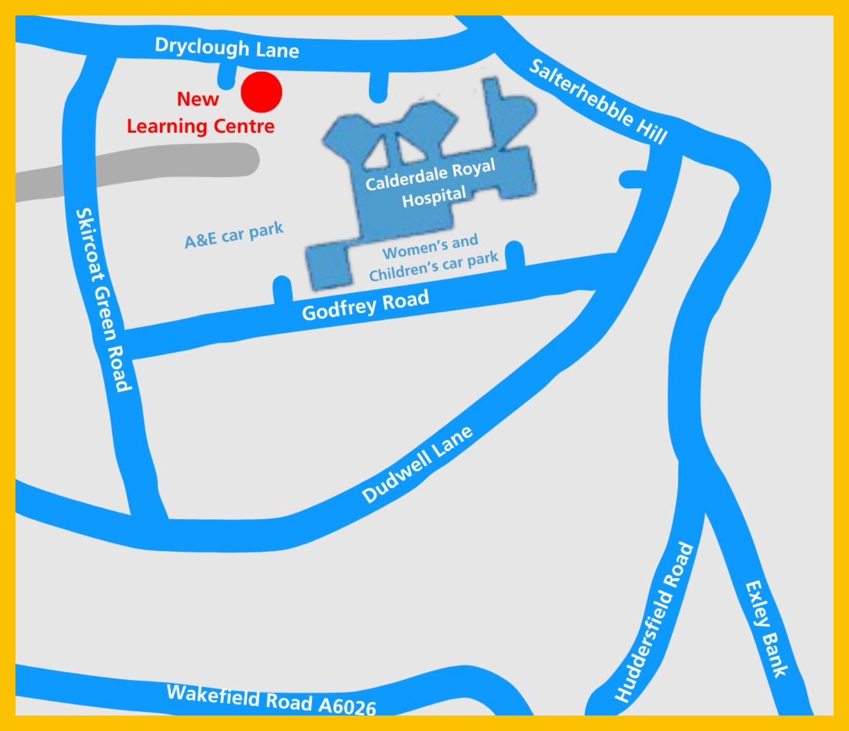 A map of where to find the Learning Centre at Calderdale Royal Hospital, linked to our What 3 Words location.