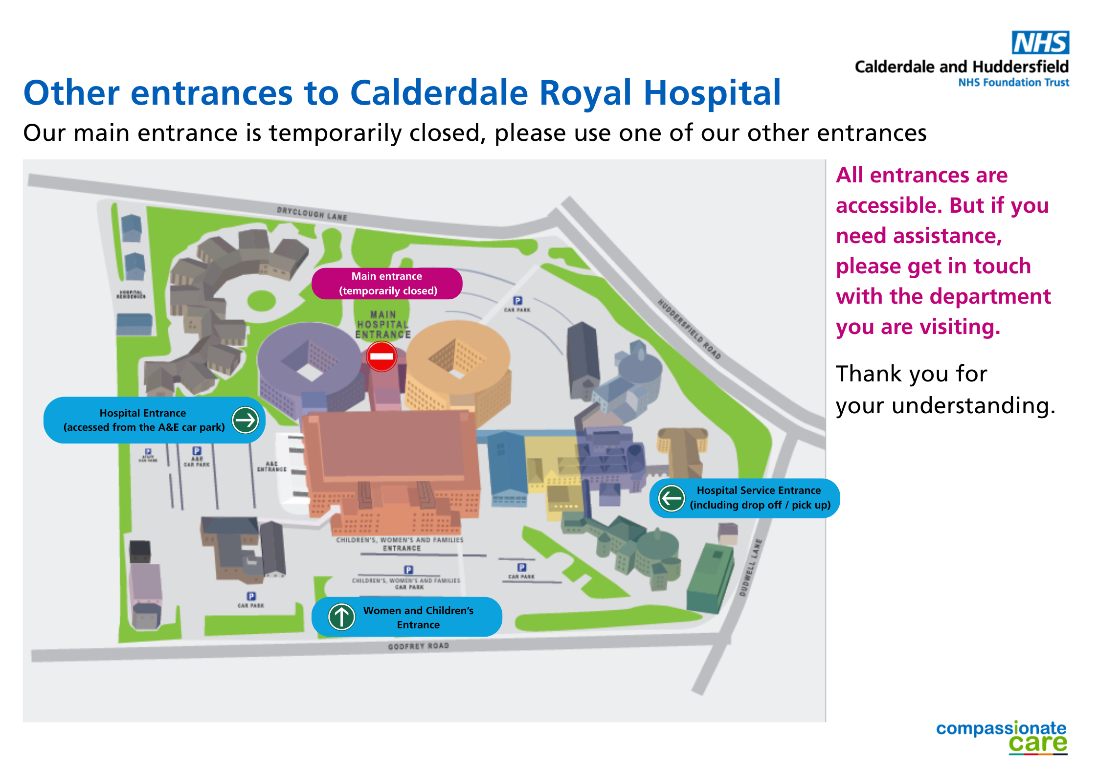 A map showing the alternative entrances to CRH
