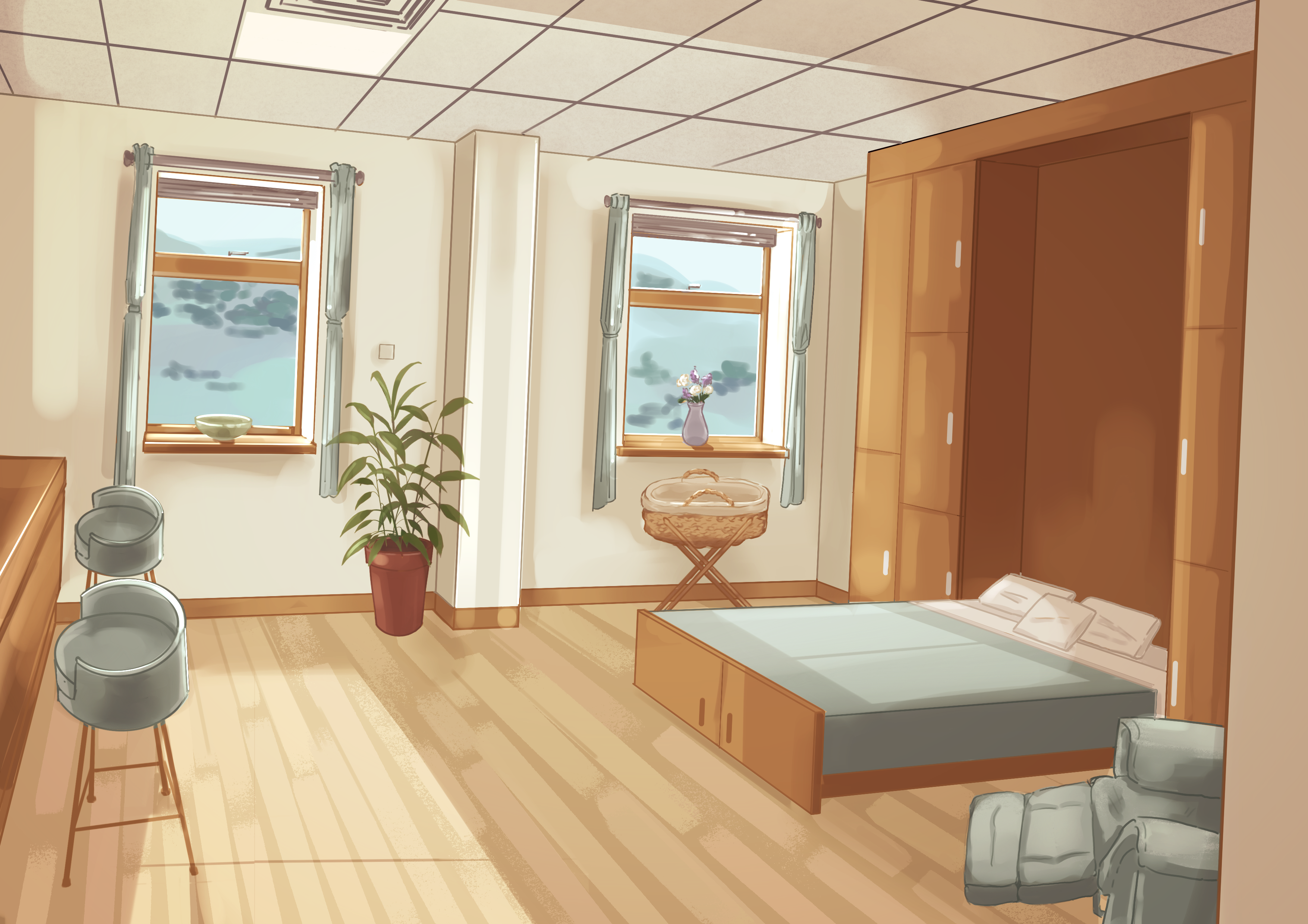 An artist's impression shows a double bed and a moses basket