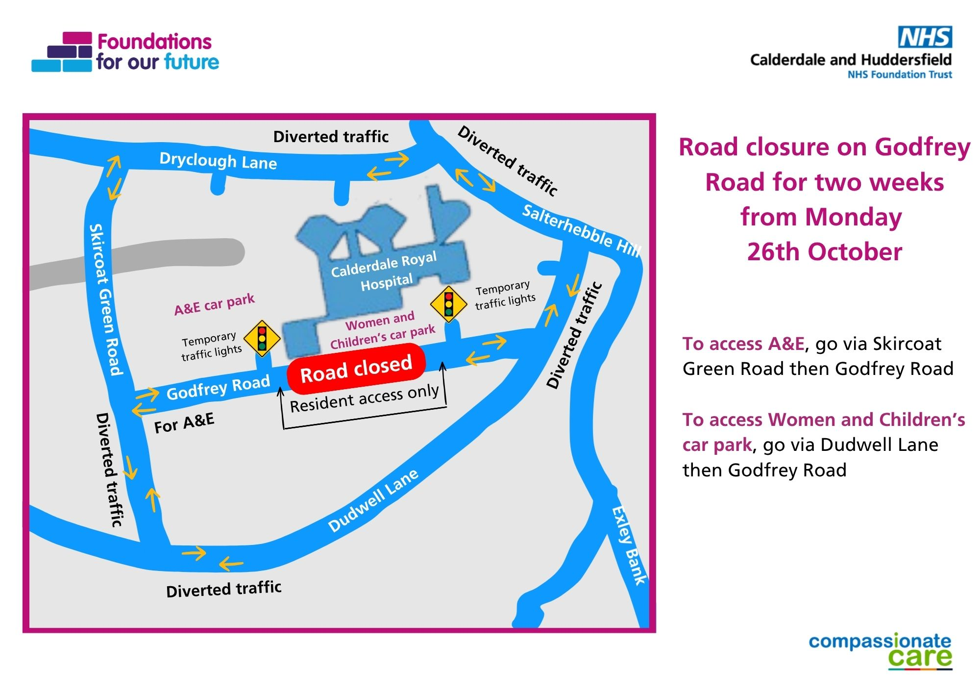A map which shows diversion routes during a road closure on Godfrey Road