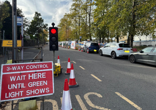 A photo of temporary traffic lights
