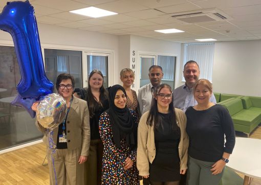 Pictured left to right are: Helen Marshall, Samantha Reid, Mariam Saleem, Faye Graham, Jammal Mohammed, Anna Zoric, Prof. Andy Lockey and Becky Colwill