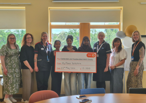 A photo of the CHFT Charity Team with Maternity colleagues and My Place Yorkshire who donated to the appeal