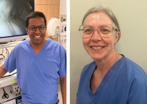 Hassan left in front of the equipment he uses for Optical Diagnosis and Amanda is our newest accredited colleague