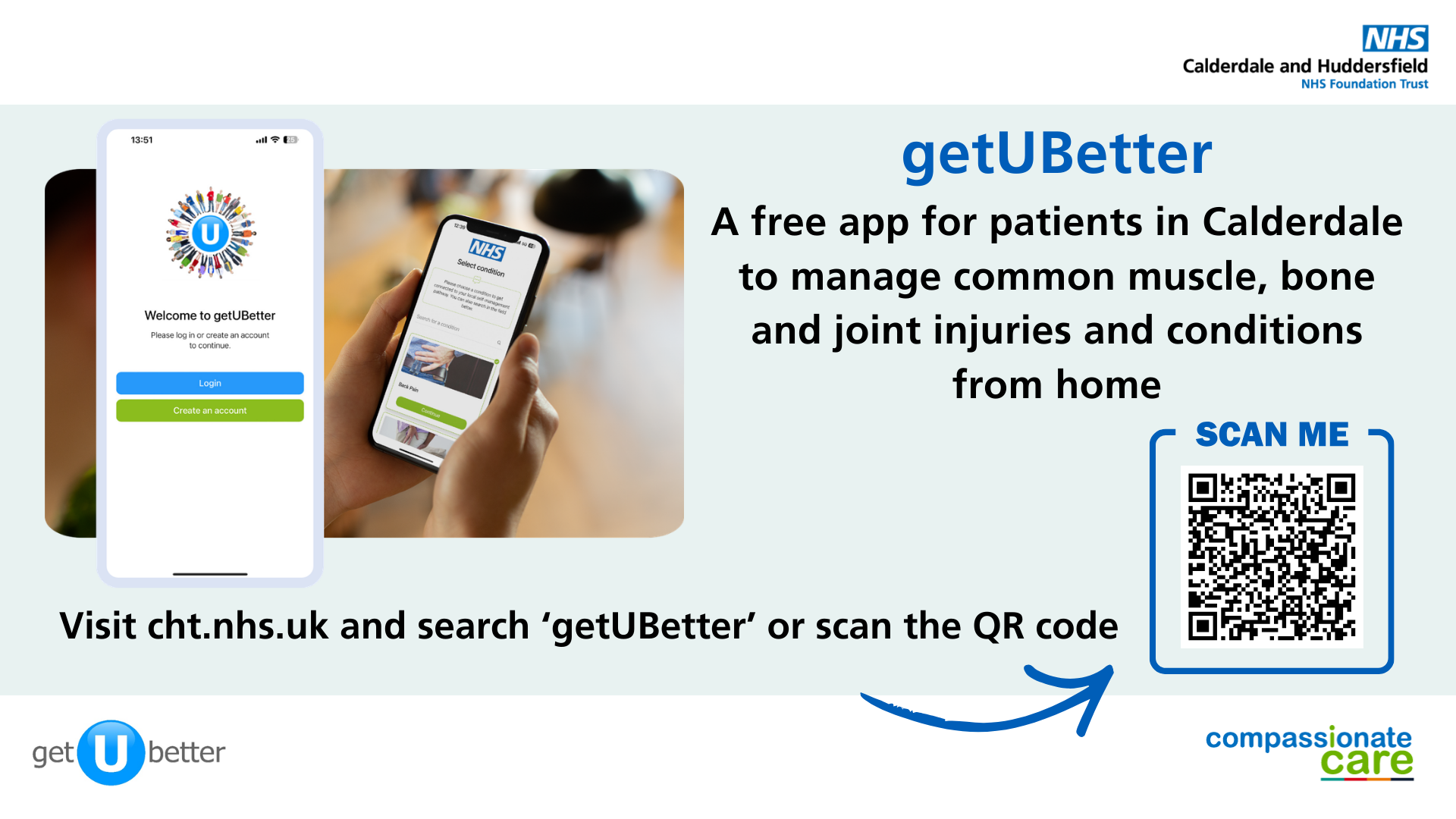 A promotional image of the Get U Better app with a QR code