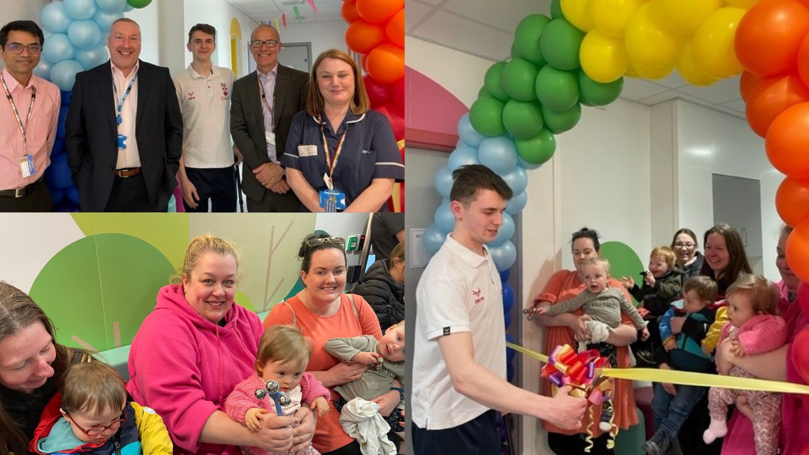 A collage of photos showing guests at the Rainbow Community Hub, featuring families and colleagues. 